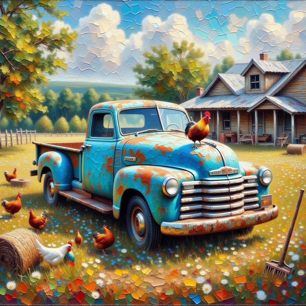 Rustic Chevrolet Apache Pickup in Impasto Style