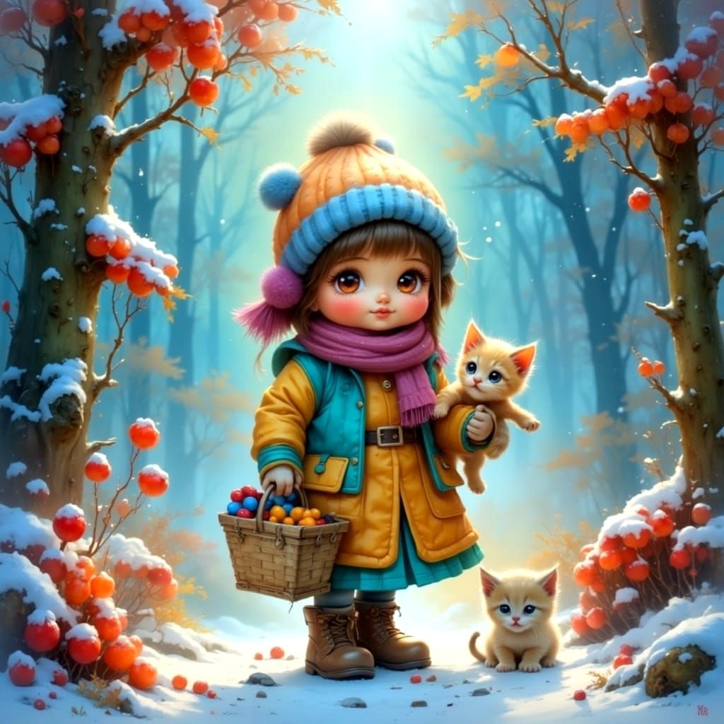 Winter Whimsy: Chibi Girl in Enchanted Forest