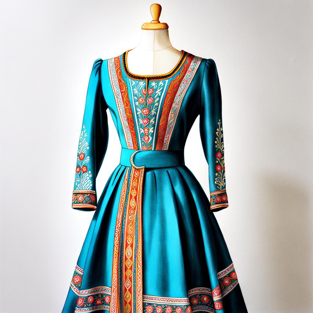 Norwegian Fashion Dress Design in Colored Pencil