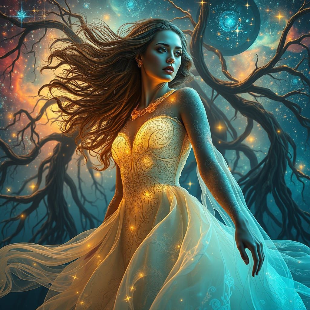 Ethereal Goddess in Cosmic Landscape
