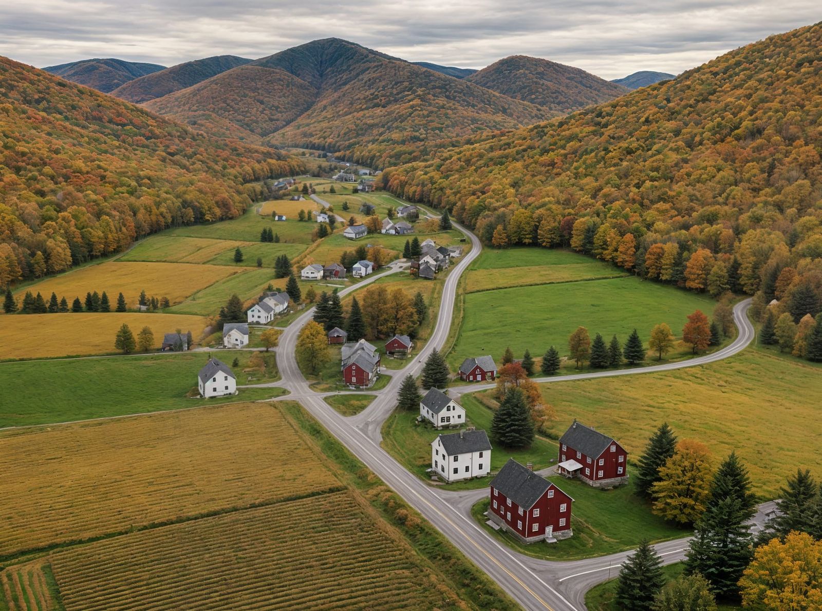 Vermont Appalachian Landscape in Autumn, Aerial View