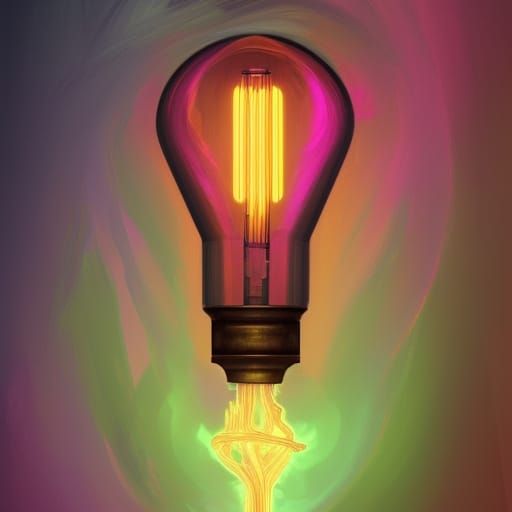 Colorful Smoke Swirls Around Filament Bulb