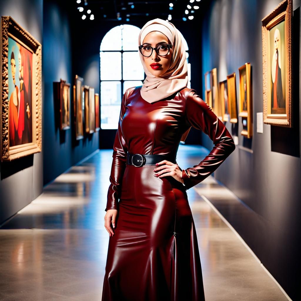 Glamorous Hijabi Secretary in Art Museum