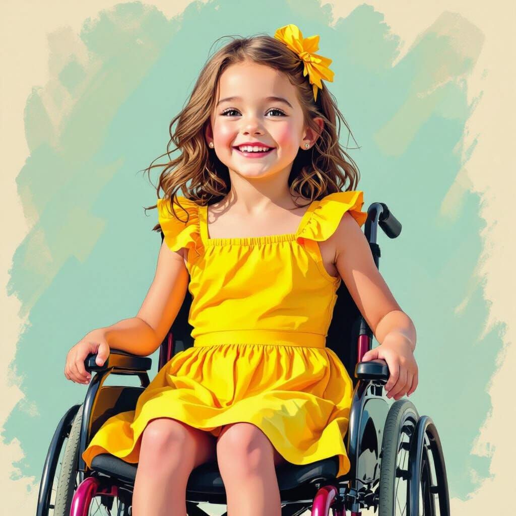 Smiling Girl in Wheelchair with Pop Surrealist Style