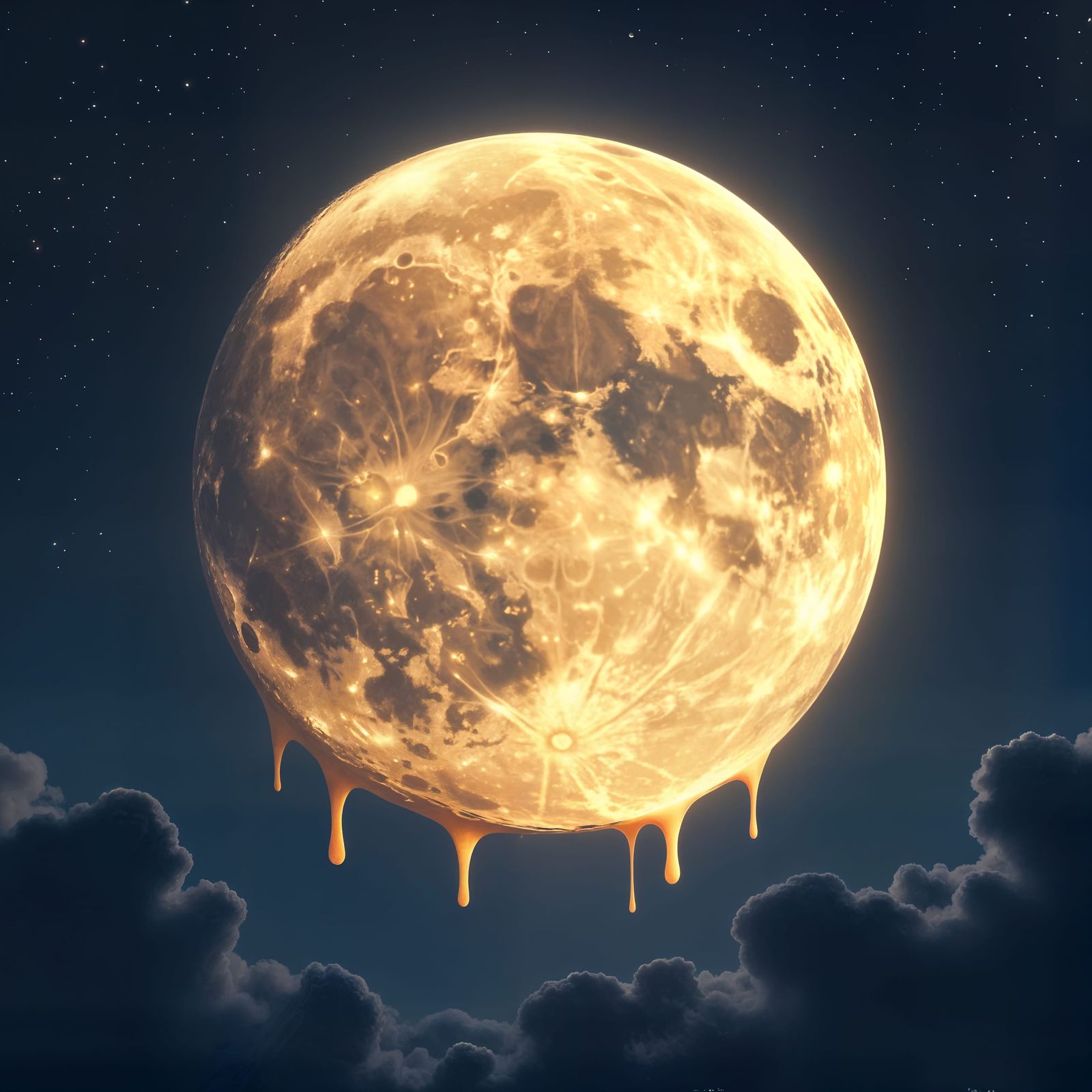 Melting Full Moon in the Night Sky