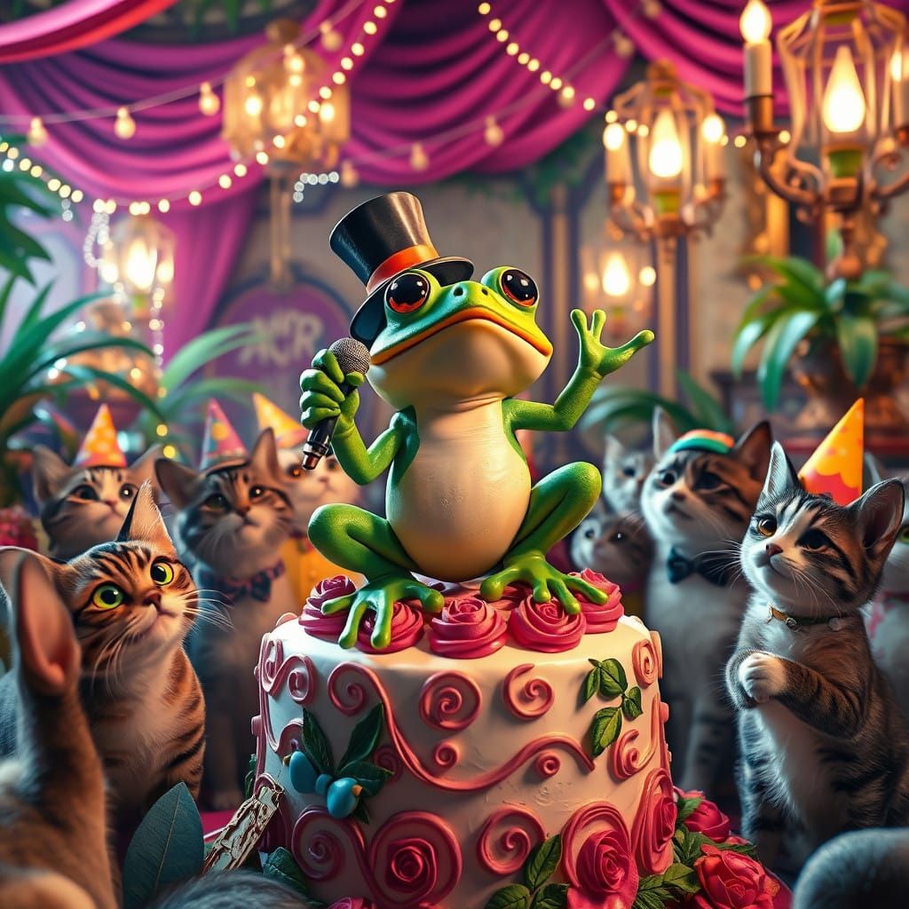 Frolicking Frog in a Vibrant Carnival