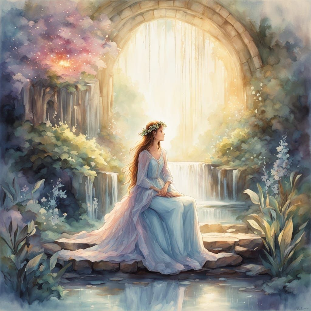 Whimsical Princess in Bioluminescent Floral Throne