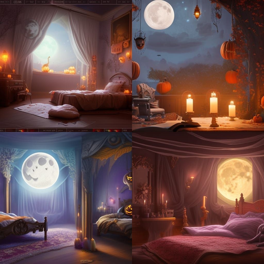 Halloween Romantic Bedroom with Moon and Stars