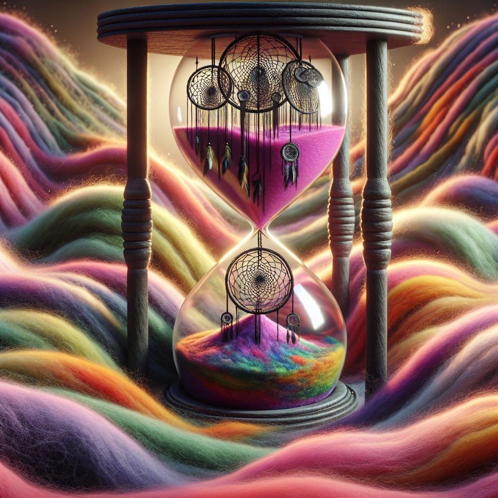 Vibrant Felted Wool Hourglass with Dreamcatchers in Delicate...