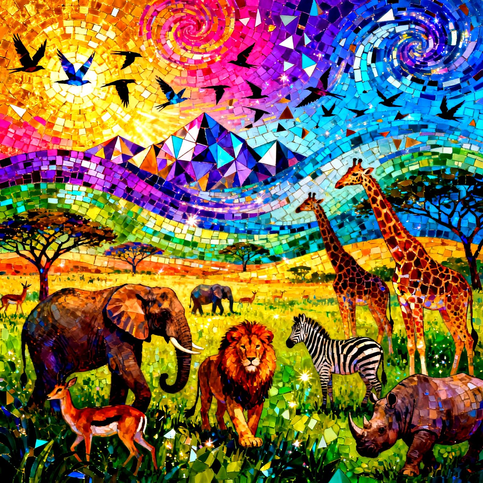 Vibrant Abstract Safari Mosaic in Jewel Tones