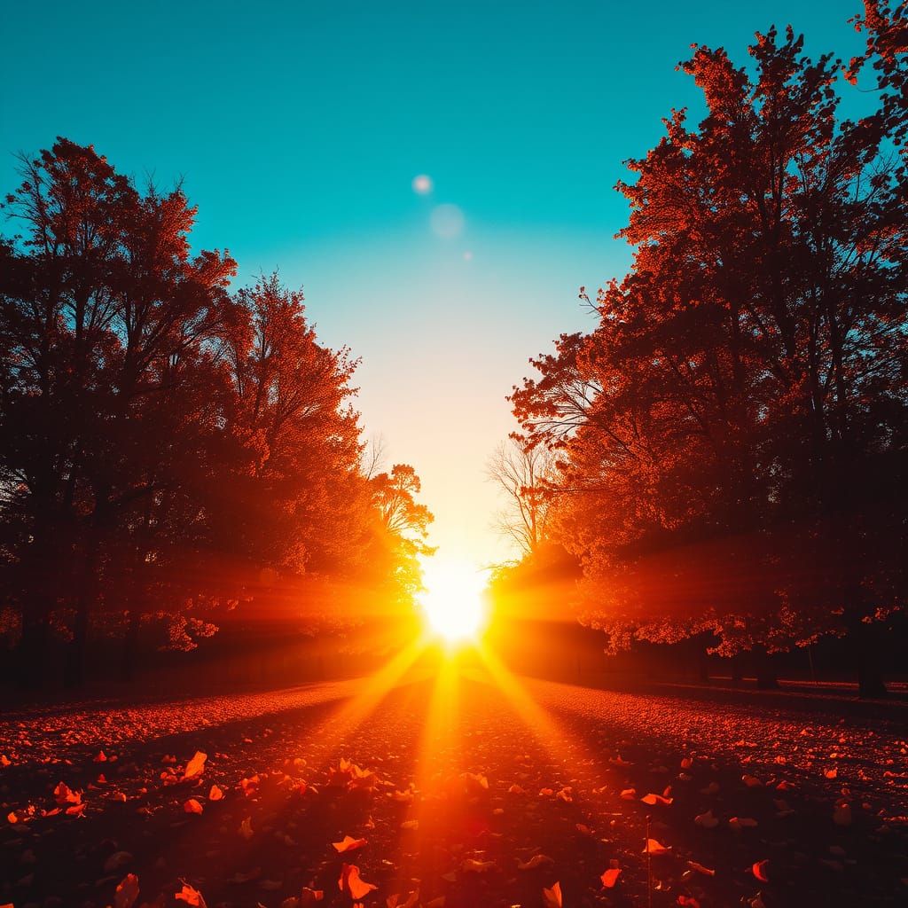 Golden Light on Autumn Leaves at Sunset