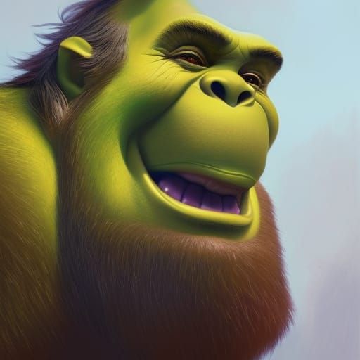 Monkey Kissing Shrek Dancing: Hyperdetailed Portrait