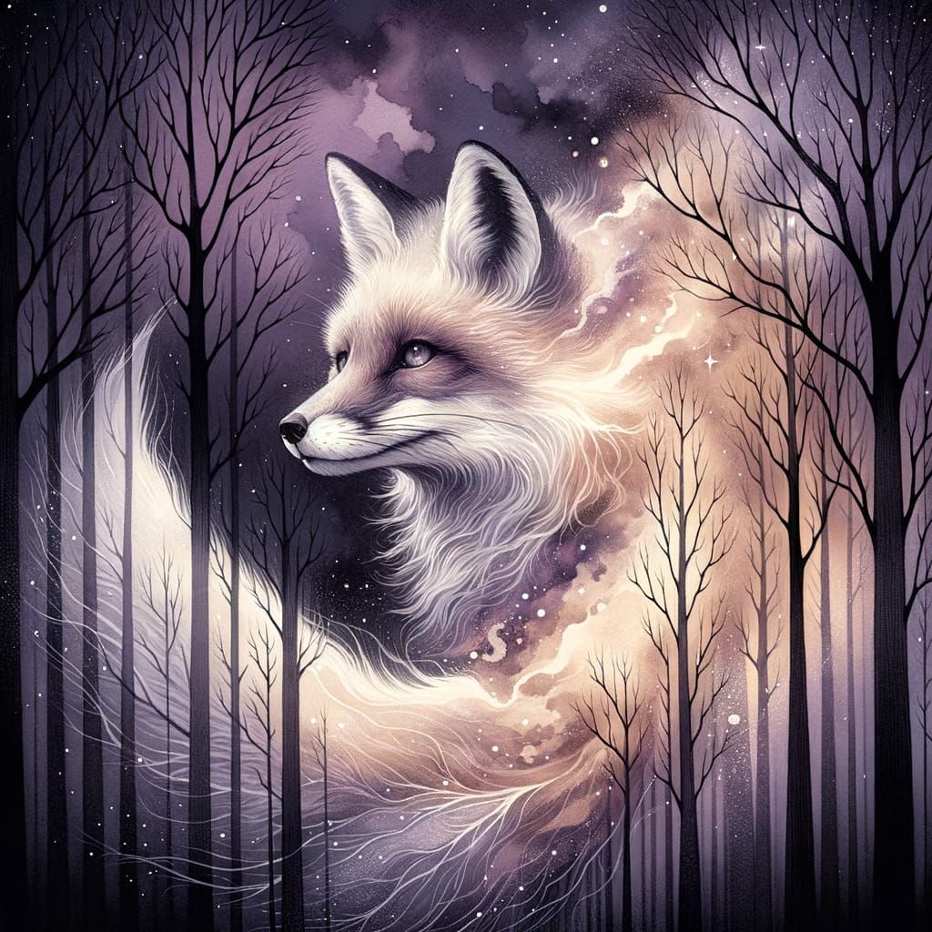 Moonlit Fox in Ethereal Forest