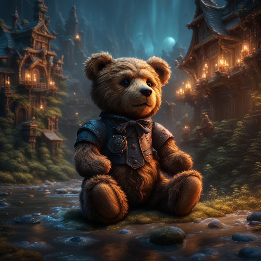 Detailed Teddy Bear Matte Painting in Deep Color
