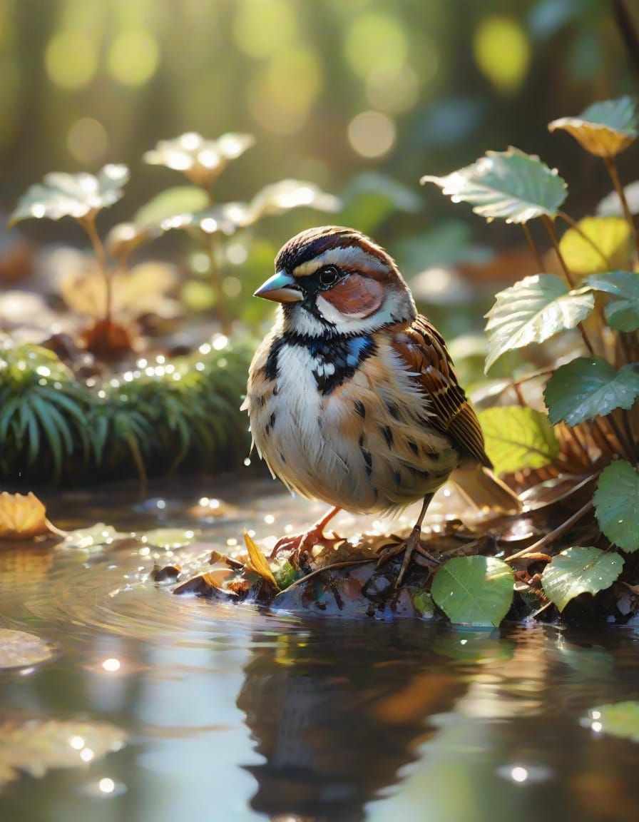 Small Sparrow in Soft Focus, Gentle Lighting