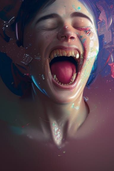 Hysterically Laughing Lunatic Portrait in Cosmic Style