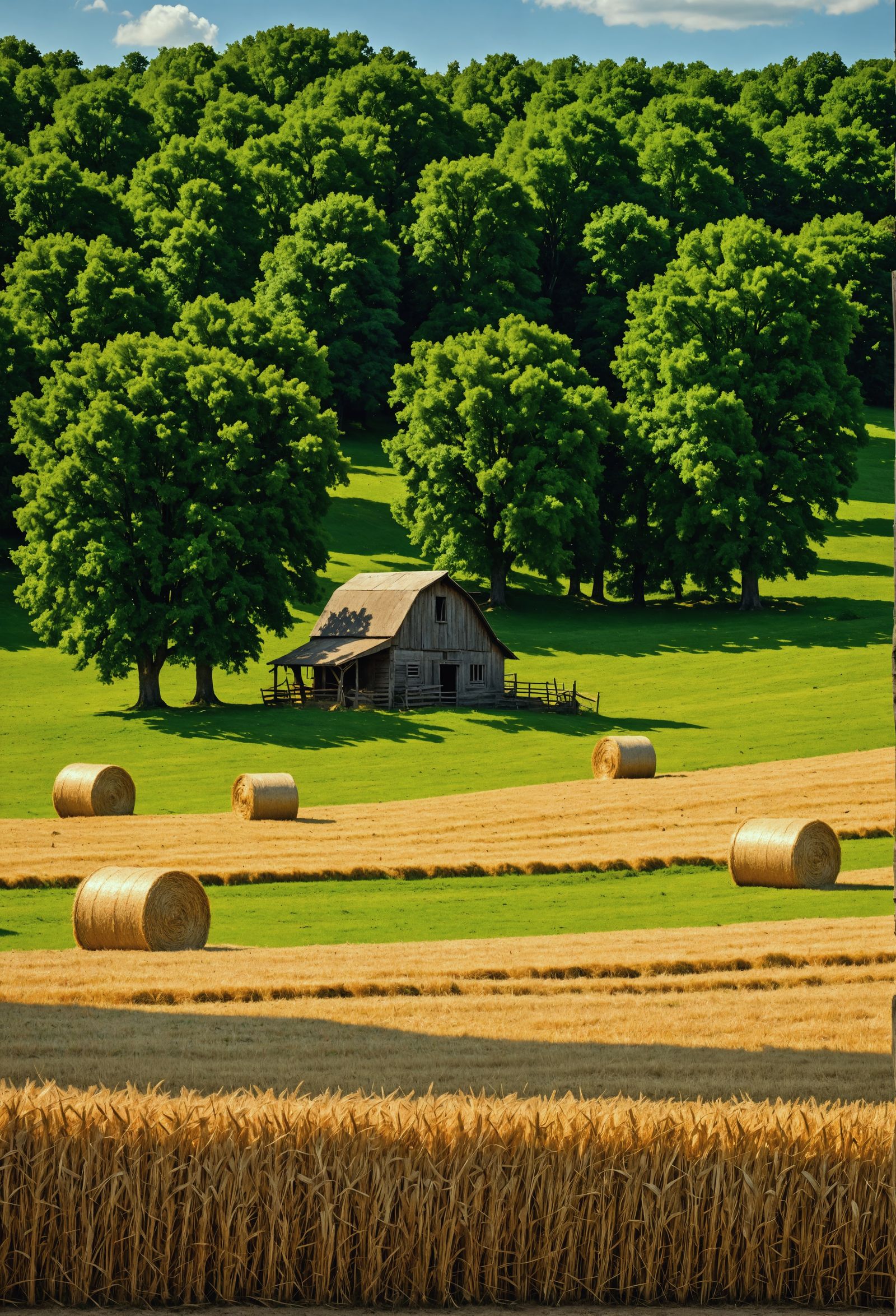 Hyperrealistic Farm Scene with Hay Bales in HDR