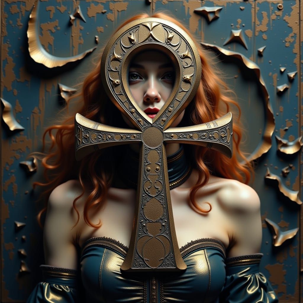 Ancient Ankh Symbol with Hieroglyphic Detail