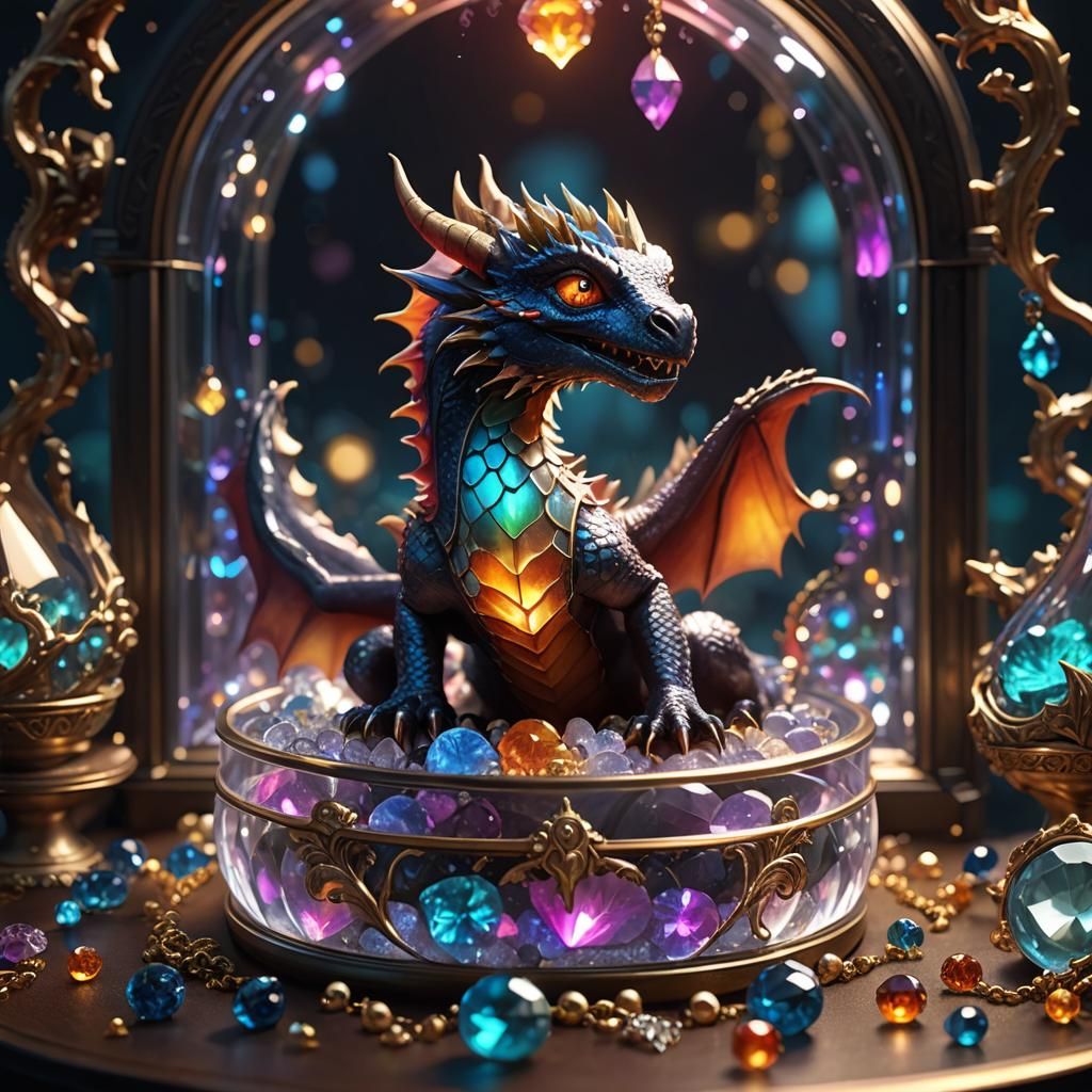 Baby Dragon in Glowing Jewelry Box