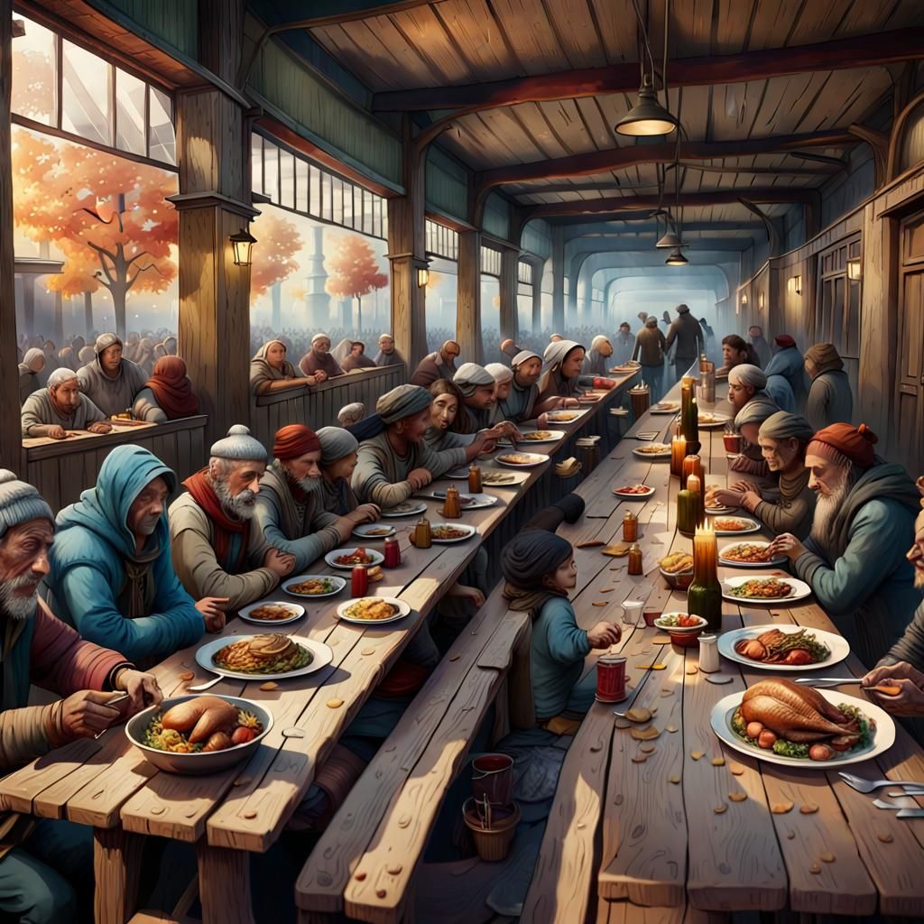 Thanksgiving Dinner for the Poor: Detailed Matte Painting