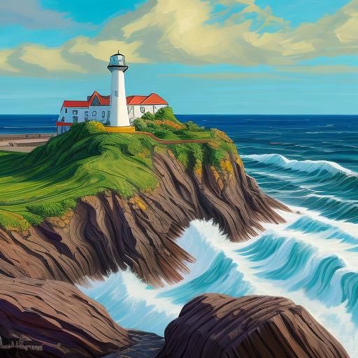 Coastal Landscape in Van Gogh Style with Sailboats