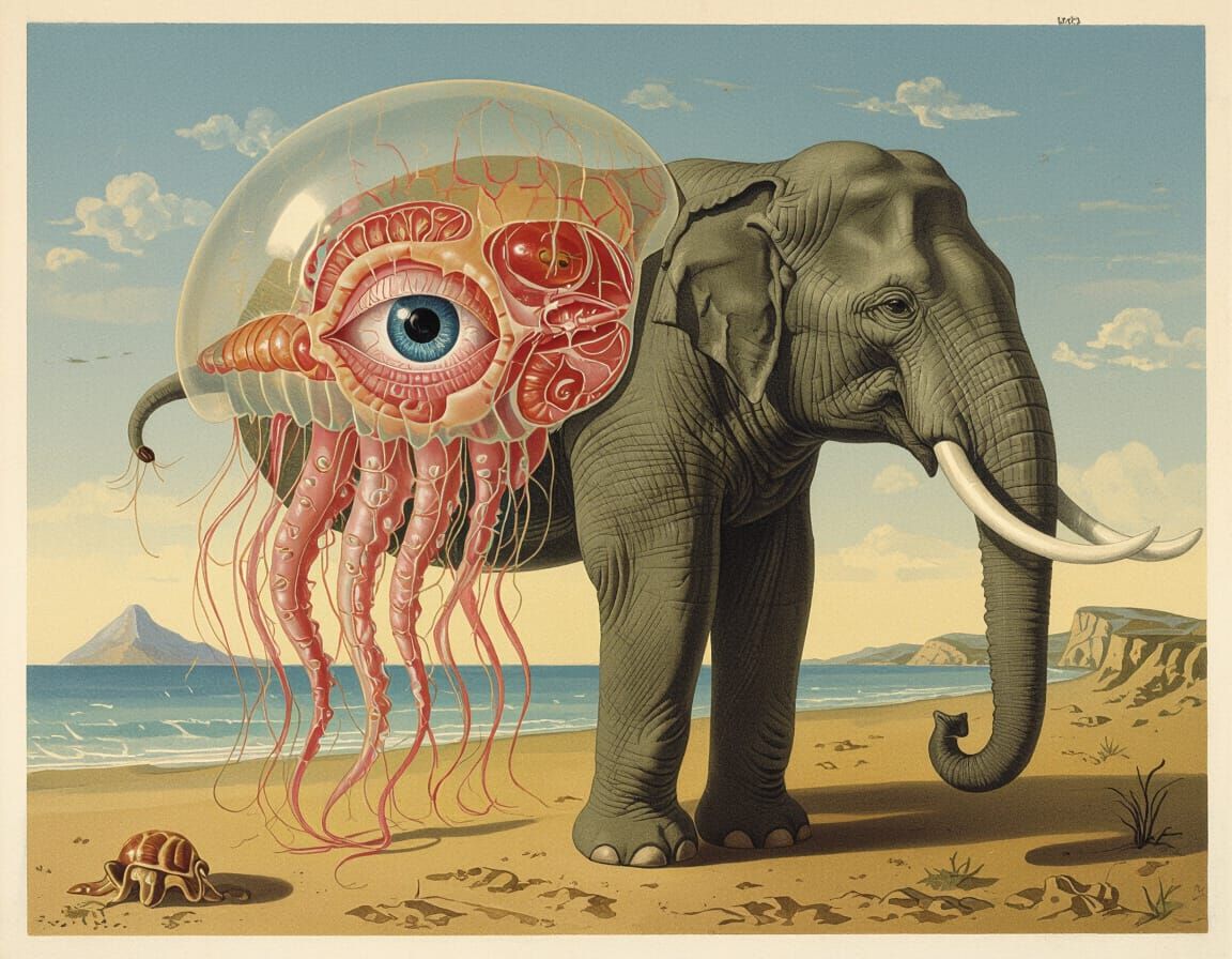 Surreal Homunculus with Egyptian and Marine Elements