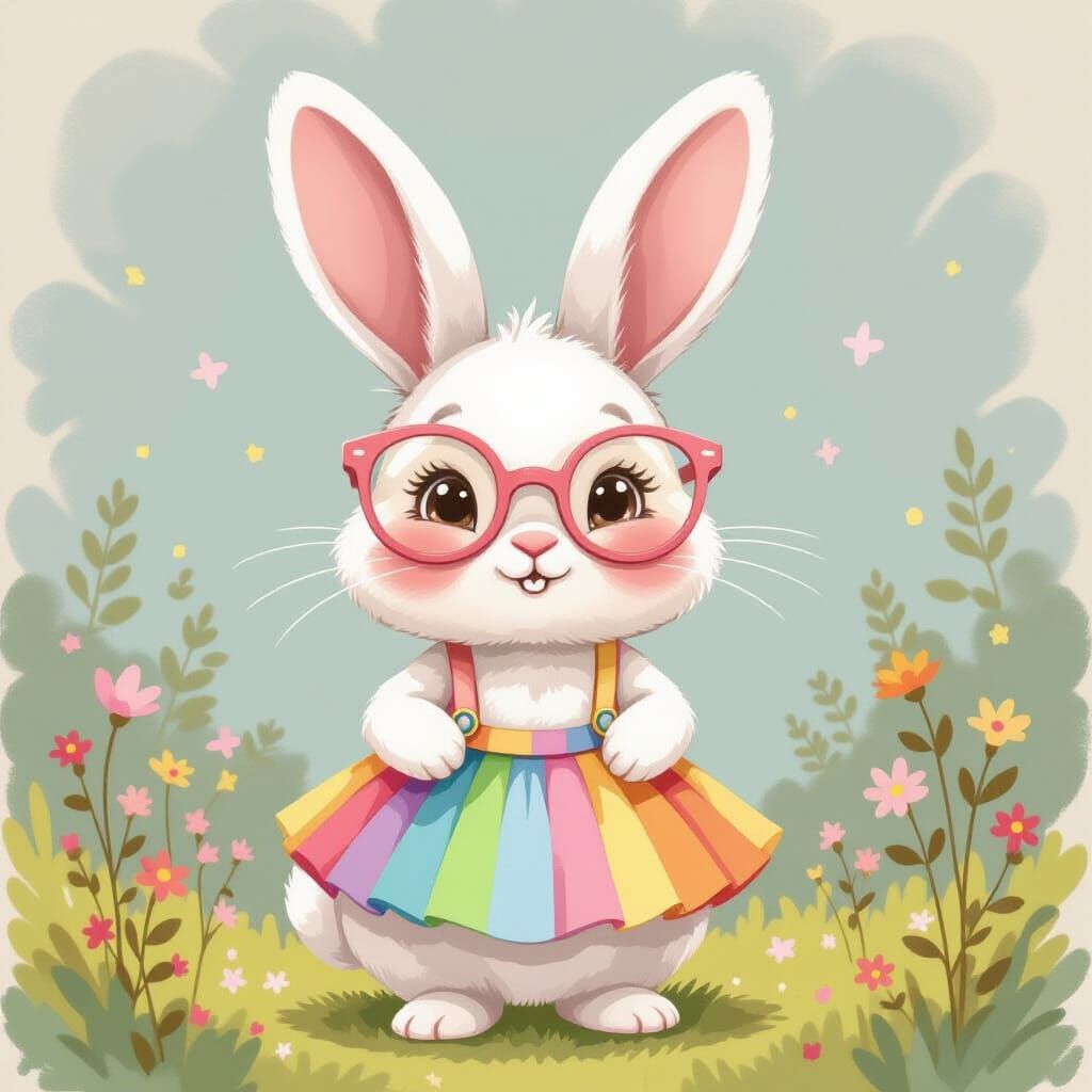 Whimsical Rabbit Illustration in Naive Art Style