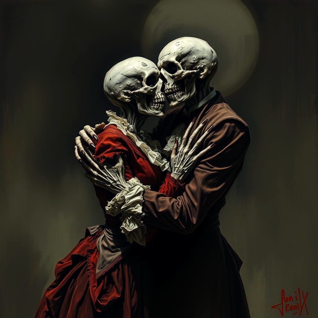 Romantic Zombies Embrace in Dark Gothic Art