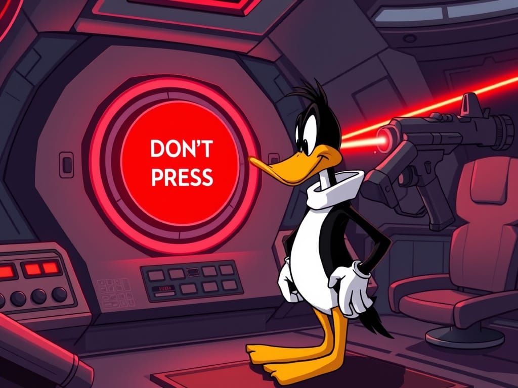 Futuristic Daffy Duck Stares Down Cosmic Danger