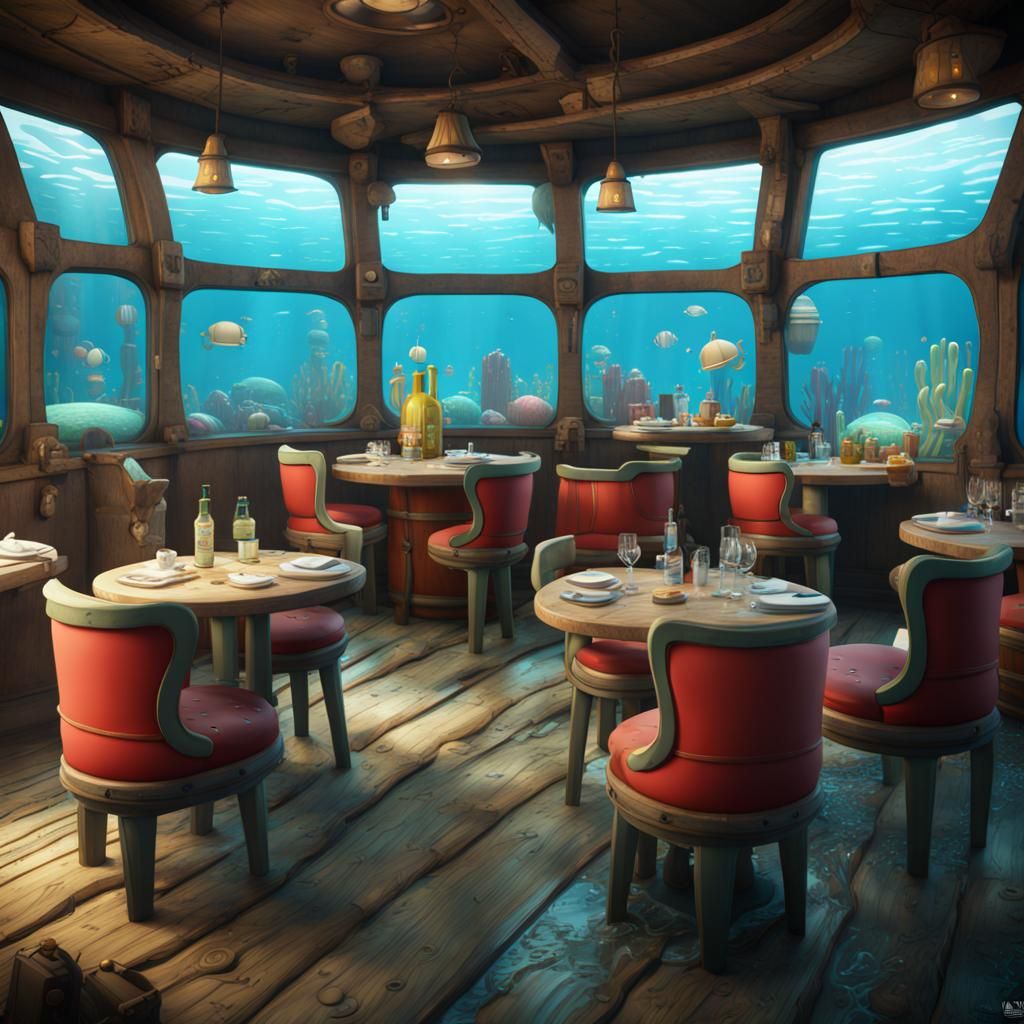 Underwater Krusty Krab Concept Art in Deep Color