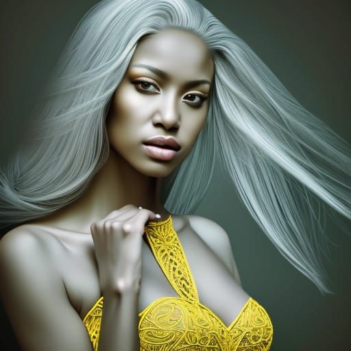 Stunning Yellow-Skinned Woman in Moonlit Portrait
