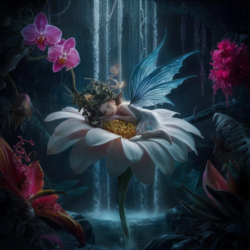 Sleeping in a Flower Showing Light Against Dark