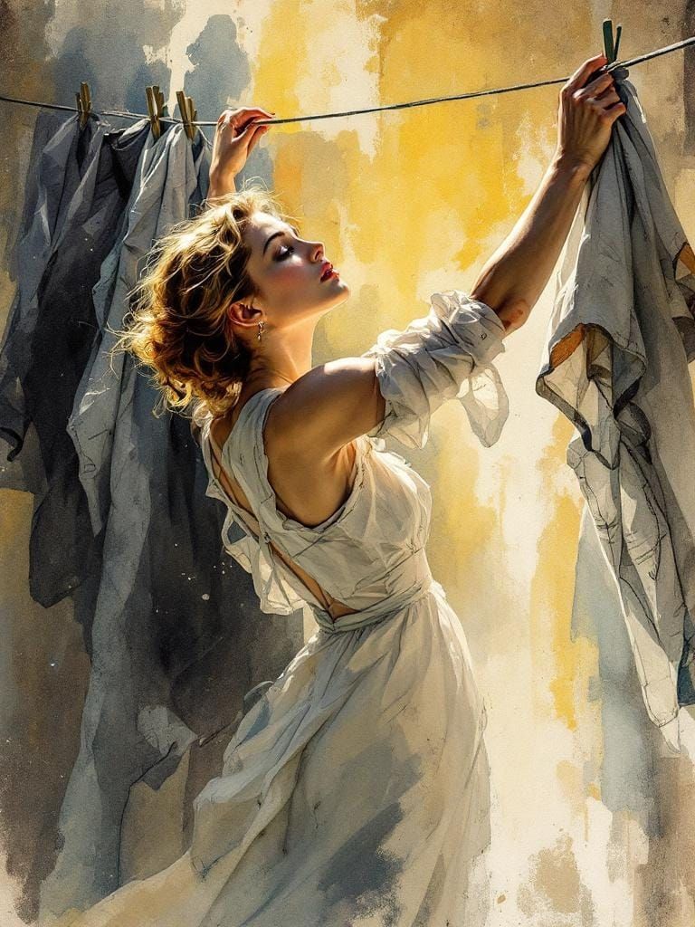 1950s Housewife in Chiaroscuro Watercolor Style