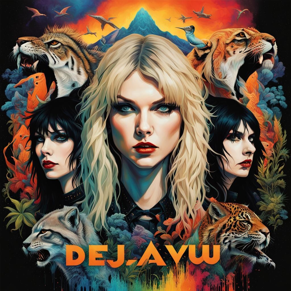 Surreal Album Cover with Rock Stars and Animals