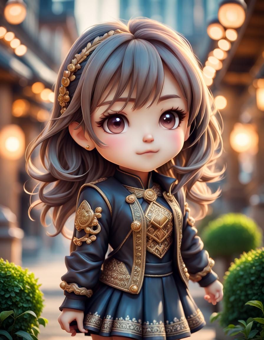 Cheerful Chibi Figure in Detailed Uniform