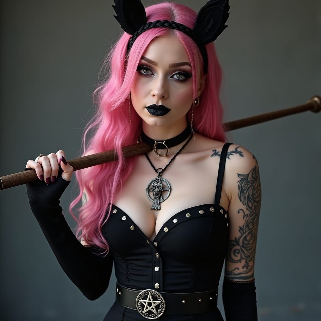 goth gal dressed in pink, was supposed to be pierced - not impaled