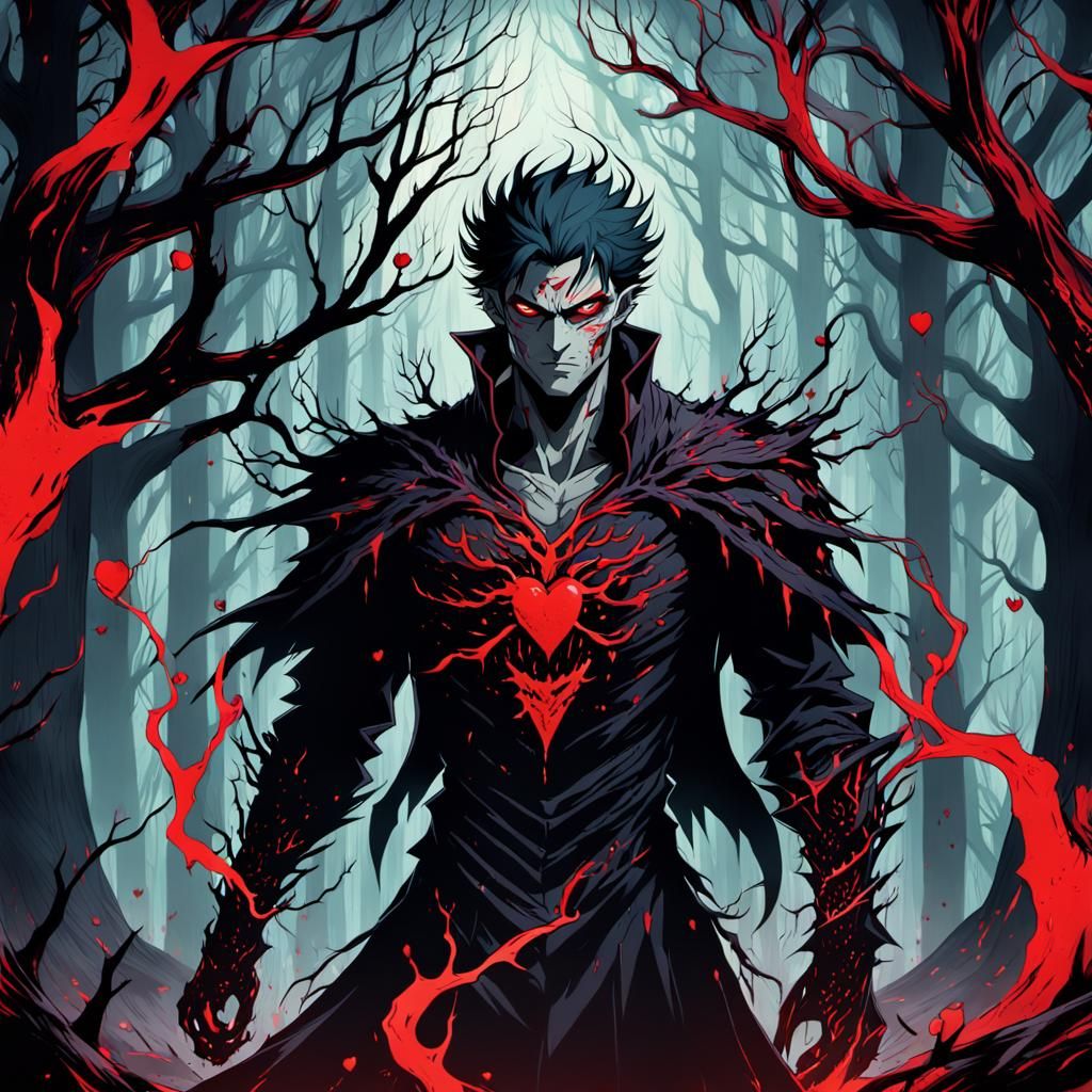 Alastor's Dark Feast: Anime Art in Mystical Forest