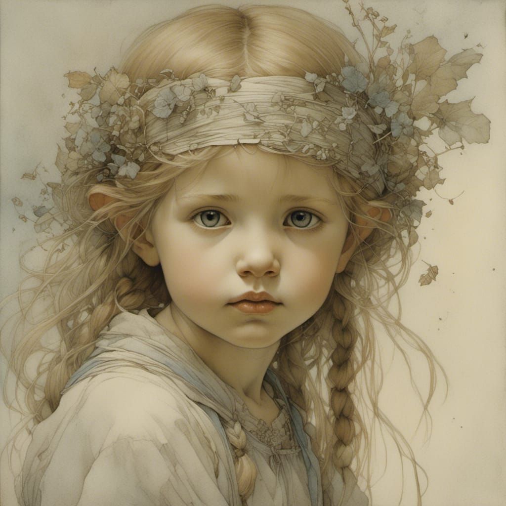 Girl in a Past World, Watercolor Illustration