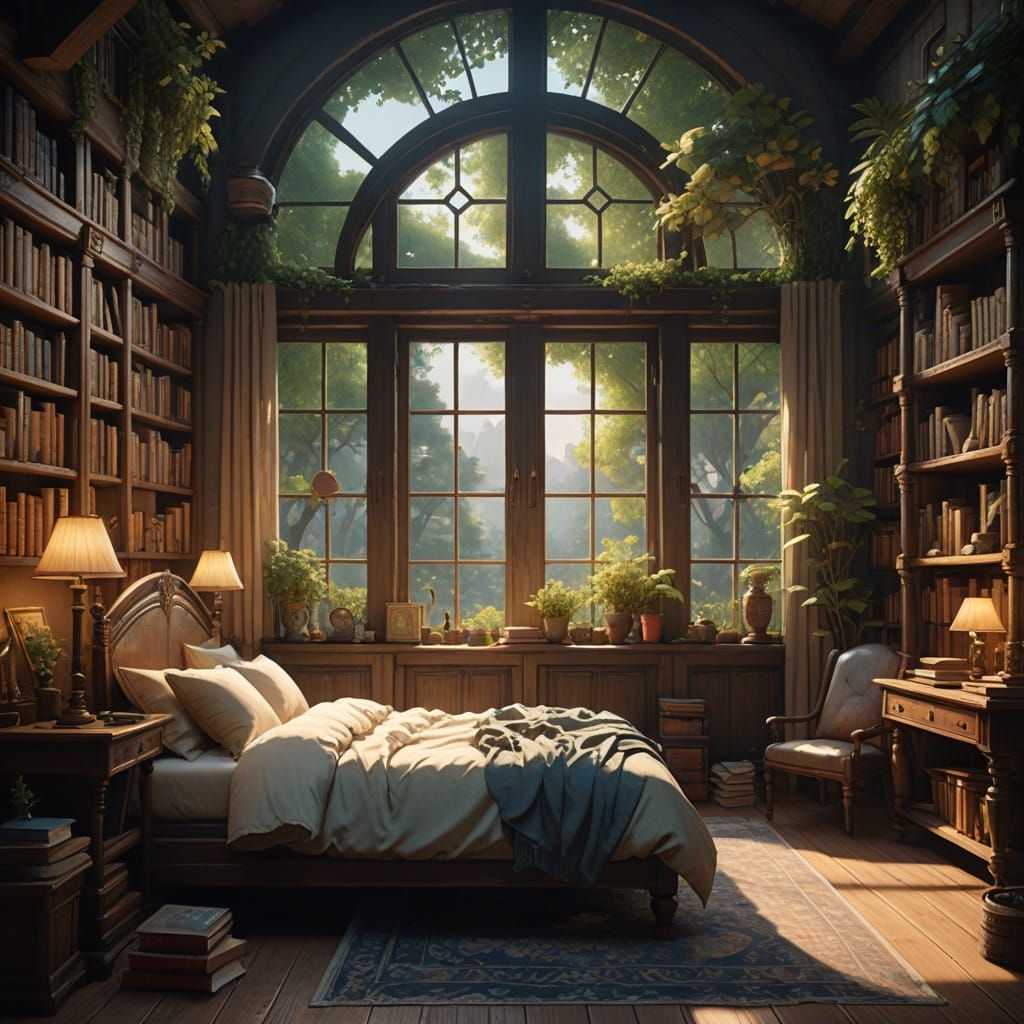 Whimsical Study Nook in a Ghibli-Inspired Watercolor Dream