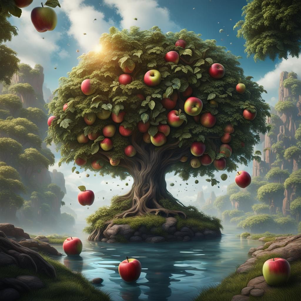 Apple Floating Upwards: Detailed Matte Painting