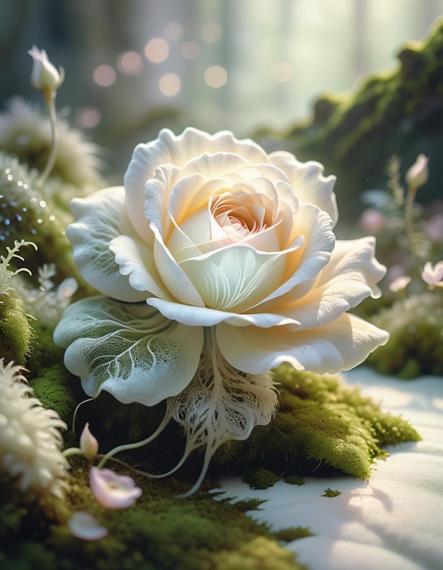 Dreamlike White Rose Unfurling in Pastel Colors