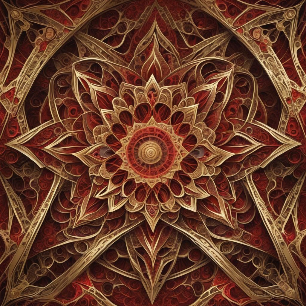 Gilded Geometric Optical Illusion in Fractal Art Style