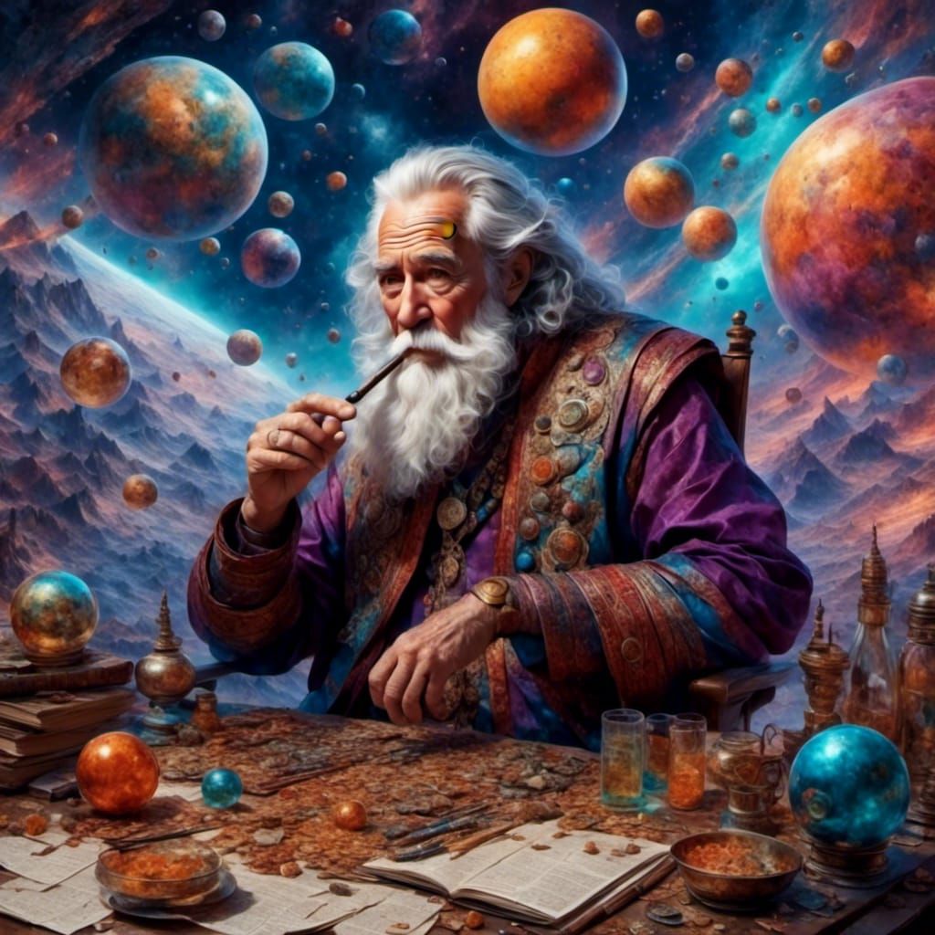 Man Smoking Pipe in Space: 3D Digital Painting
