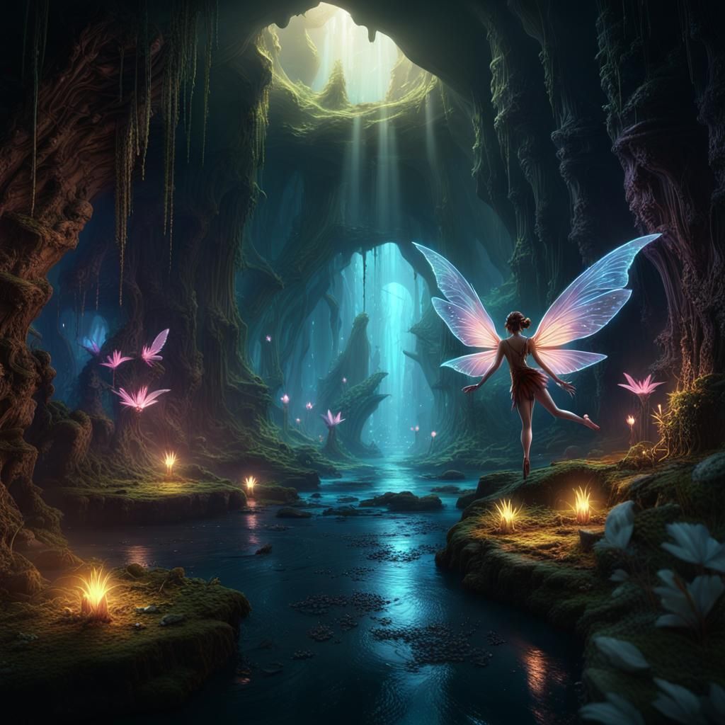 Faery Realm Descent: Luminescent Fairies in Subterranean Cav...