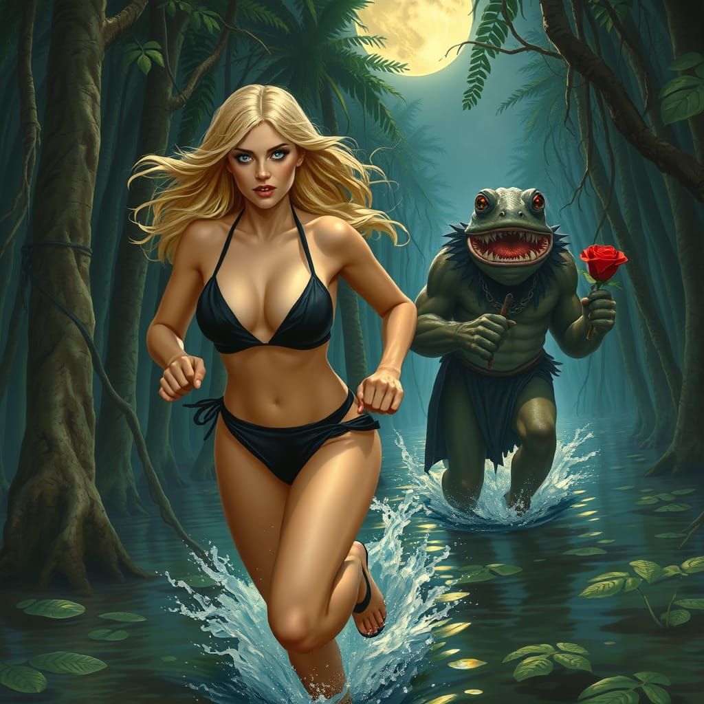 Stunning Blonde Goddess in Moonlit Mangrove Paradise