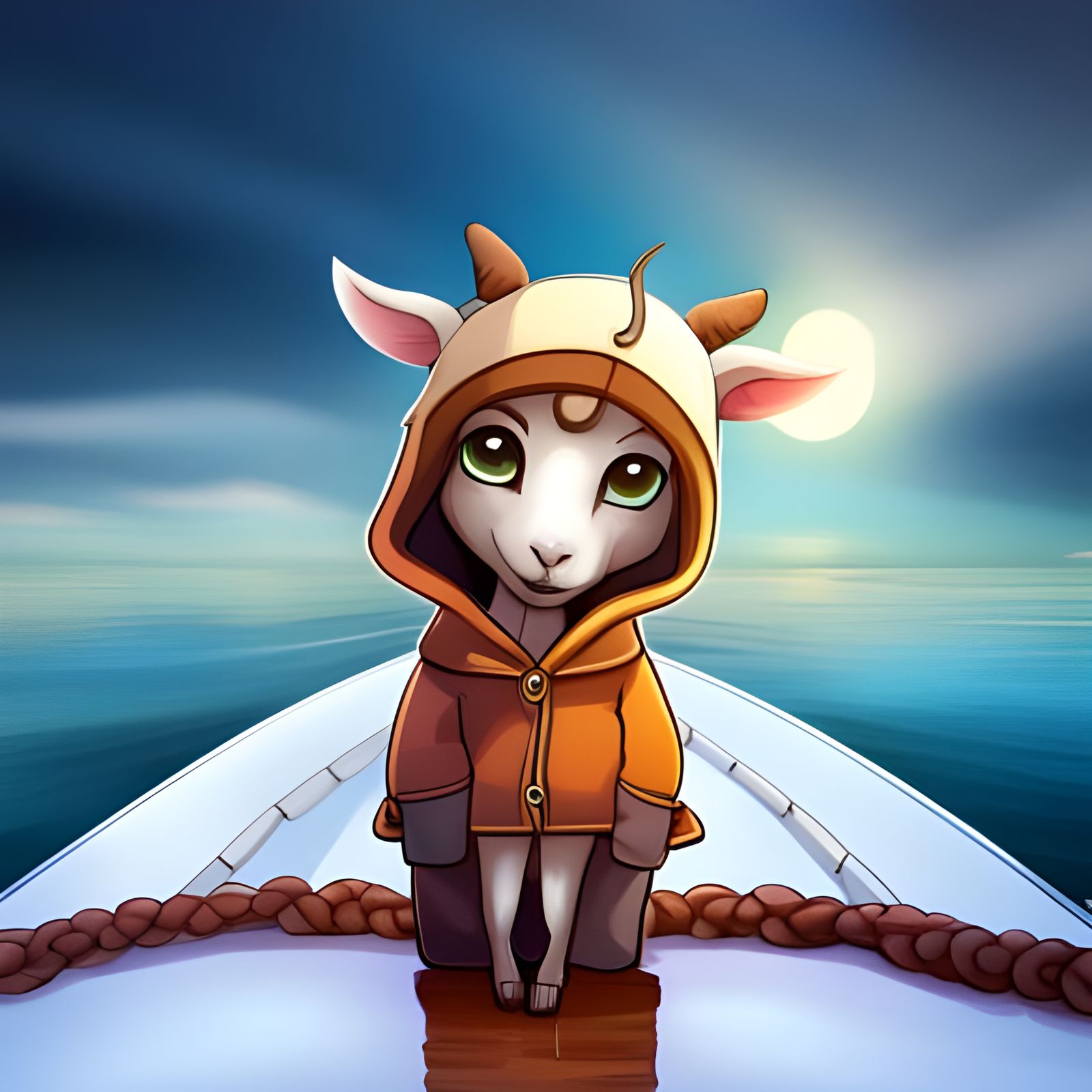Chibi Goat in Coat on a Boat