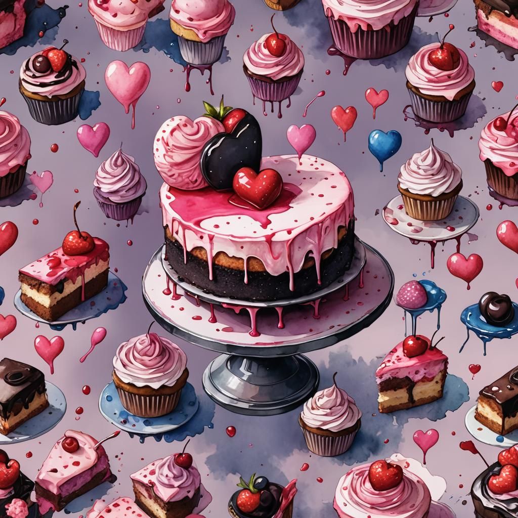 Watercolor Cake Still Life in Pink