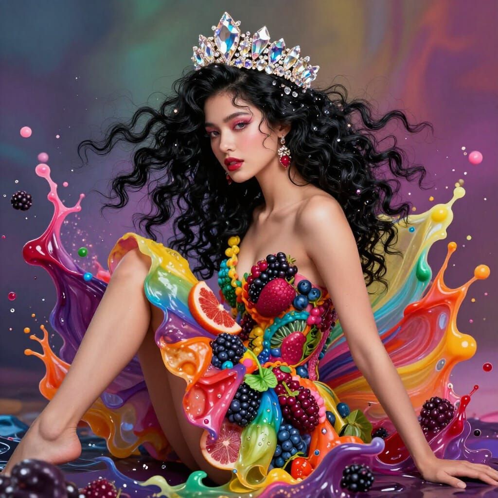 Fruit Queen with Crystal Crown in Splash Art Style
