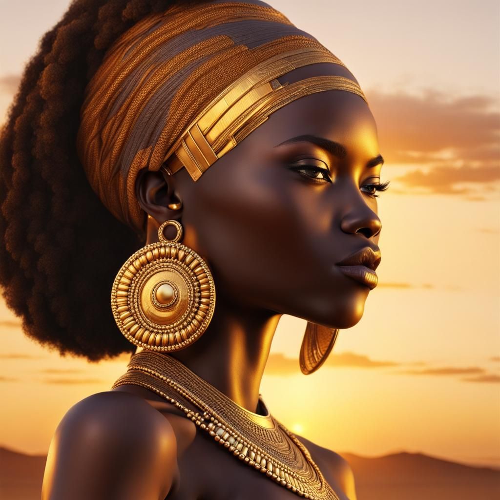 African Beauty in Golden Desert Sunset