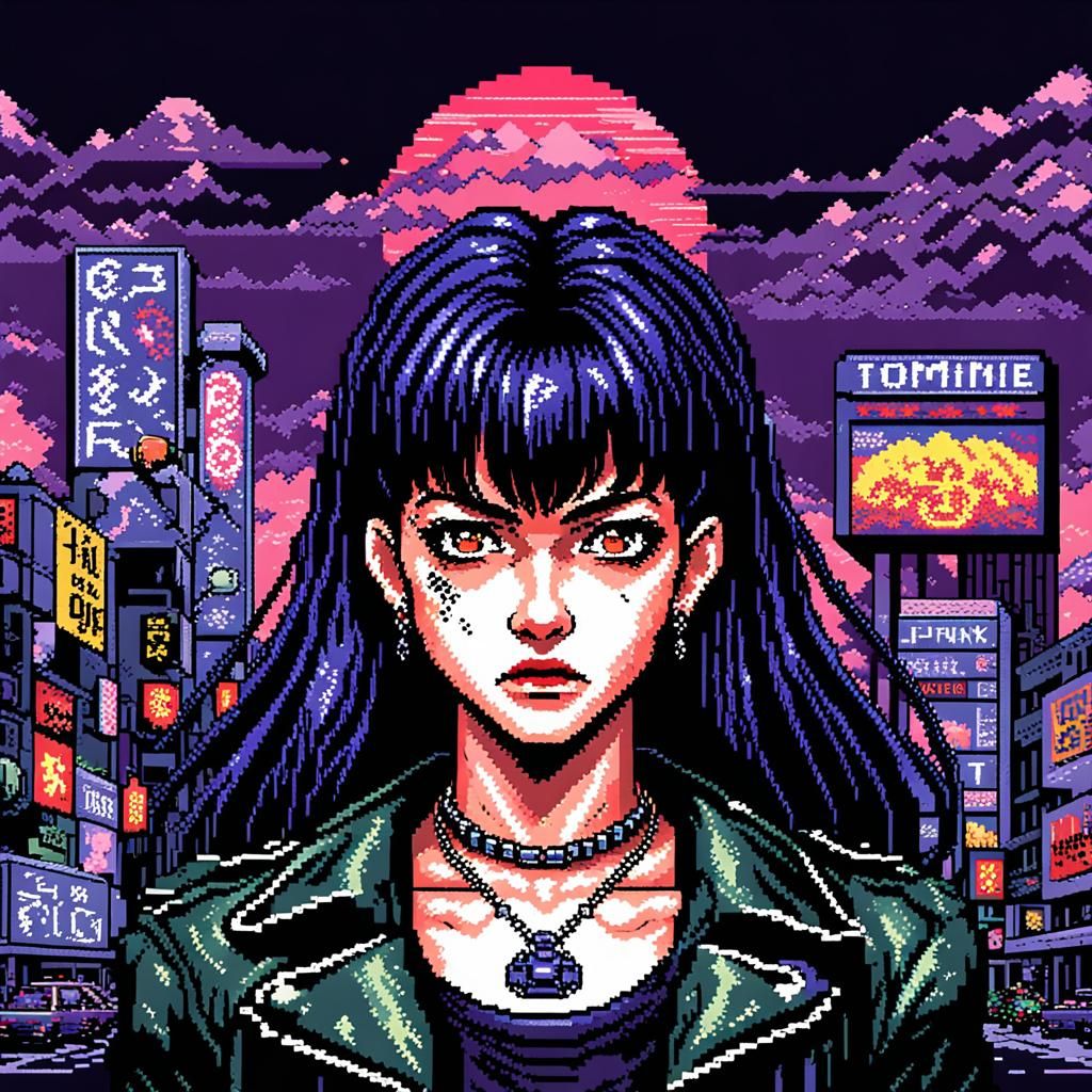 Tomie: 80s JRPG Hero in Pixel Art